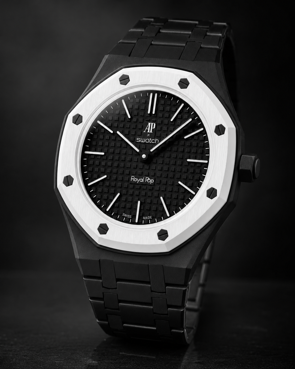 Black watch with a detailed face on a dark background